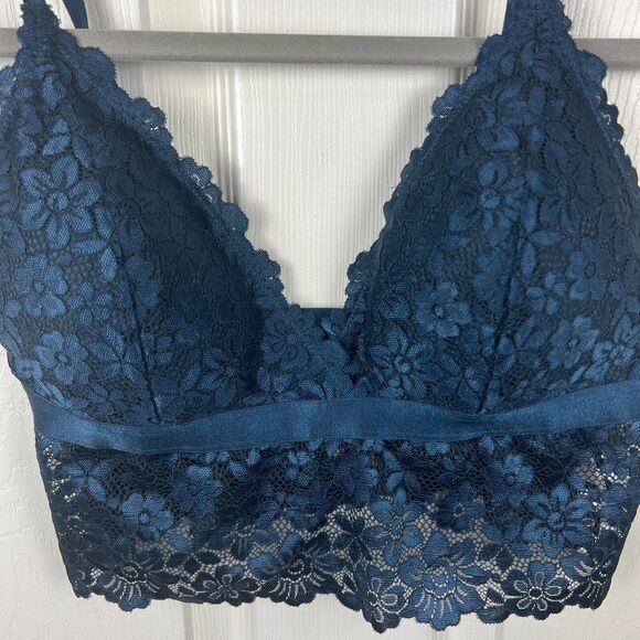 Tranquil & True Floral Lace Wire-Free Bralette w/ Removable Pads Large Blue NWT - Picture 6 of 8
